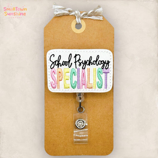 School Psych Specialist Badge Reel: Psychology ID Holder, Name Tag, Topper, Coworker Gift, Lanyard, MRI Safe, Heavy Duty Options | GLITTER