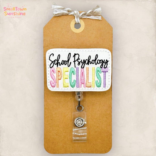 School Psych Specialist Badge Reel: Psychology ID Holder, Name Tag, Topper, Coworker Gift, Lanyard, MRI Safe, Heavy Duty Options | GLITTER