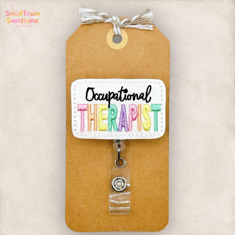Occupational Therapist Retractable Badge Reel: OT Id Holder, Name Tag, Topper, Coworker Gift, Lanyard, MRI Safe, Heavy Duty Option | GLITTER
