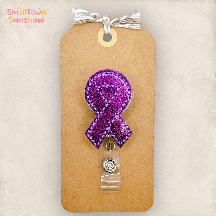 Epilepsy Ribbon Retractable Badge Reel: Alzheimer’s ID Holder, Name Tag, Topper, Coworker Gift, MRI Safe, Heavy Duty Options | GLITTER