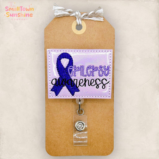Epilepsy Awareness Retractable Badge Reel: Purple Ribbon ID Holder, Name Tag, Swappable Topper, Coworker Gift, Lanyard, MRI Safe Options