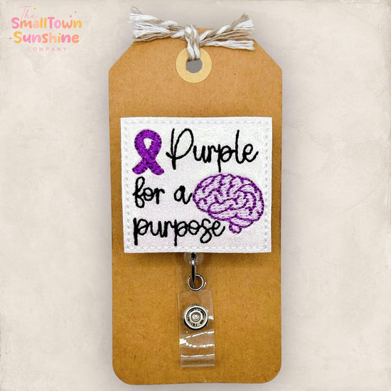 Purple for a Purpose Retractable Badge Reel: Epilepsy ID Holder, Name Tag, Topper, Coworker Gift, Lanyard, MRI Safe Options | GLITTER