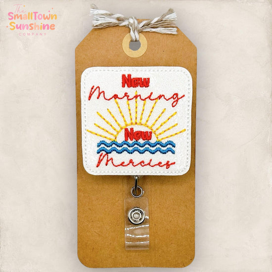 New Morning New Mercies Retractable Badge Reel: Christian ID Holder, Name Tag, Coworker Gift, Lanyard, MRI Safe, Heavy Duty Option | GLITTER