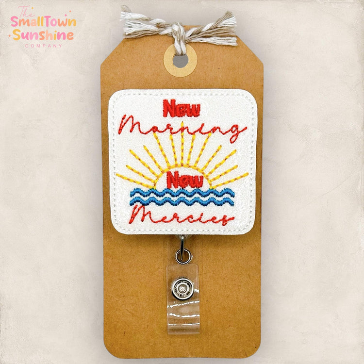 New Morning New Mercies Retractable Badge Reel: Christian ID Holder, Name Tag, Coworker Gift, Lanyard, MRI Safe, Heavy Duty Option | GLITTER