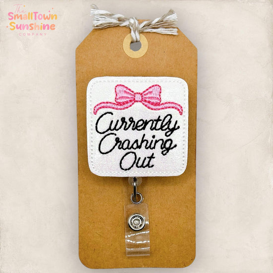 Currently Crashing Out Retractable Badge Reel: ID Holder, Name Tag, Topper, Coworker Gift, Lanyard, MRI Safe, Heavy Duty Options | GLITTER