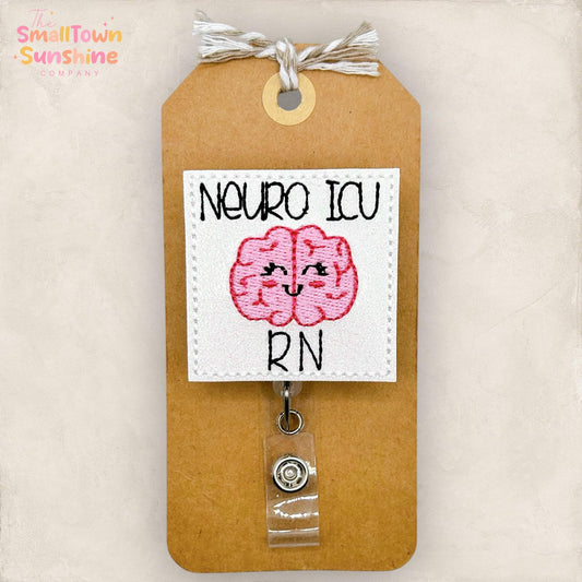 Neuro ICU RN Retractable Badge Reel: Brain Nurse Id Holder, Name Tag, Topper, Coworker Gift, Lanyard, Mri Safe, Heavy Duty Options | GLITTER