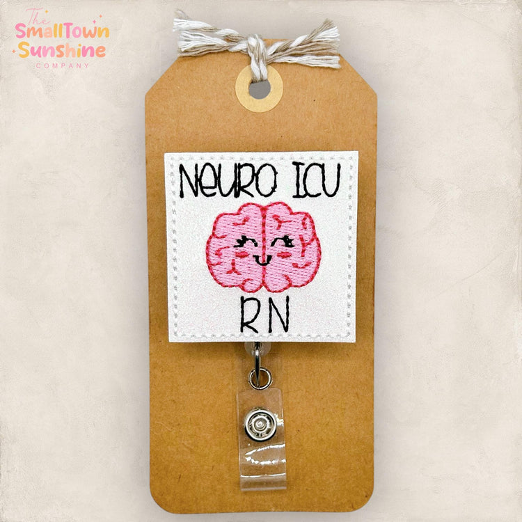 Neuro ICU RN Retractable Badge Reel: Brain Nurse Id Holder, Name Tag, Topper, Coworker Gift, Lanyard, Mri Safe, Heavy Duty Options | GLITTER