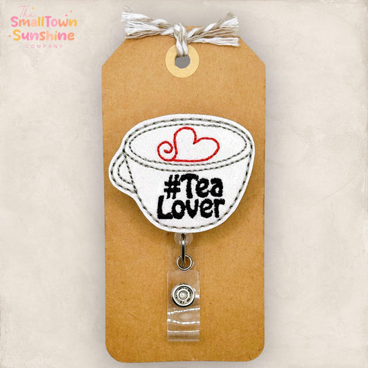 Tea Lover Retractable Badge Reel: ID Holder, Name Tag, Swappable Topper, Coworker Gift, Lanyard, MRI Safe, Heavy Duty Options | GLITTER