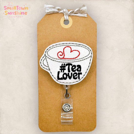 Tea Lover Retractable Badge Reel: ID Holder, Name Tag, Swappable Topper, Coworker Gift, Lanyard, MRI Safe, Heavy Duty Options | GLITTER