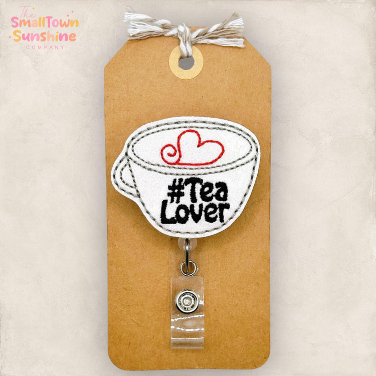 Tea Lover Retractable Badge Reel: ID Holder, Name Tag, Swappable Topper, Coworker Gift, Lanyard, MRI Safe, Heavy Duty Options | GLITTER