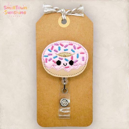Sprinkle Donut Retractable Badge Reel: Cute Food ID Holder, Name Tag, Swappable Topper, Coworker Gift, MRI Safe, Heavy Duty Options