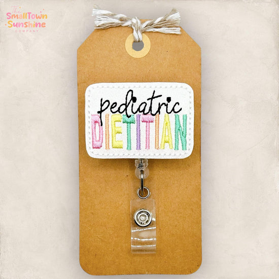 Pediatric Dietitian Retractable Badge Reel: Peds ID Holder, Name Tag, Topper, Coworker Gift, Lanyard, MRI Safe, Heavy Duty Option | GLITTER