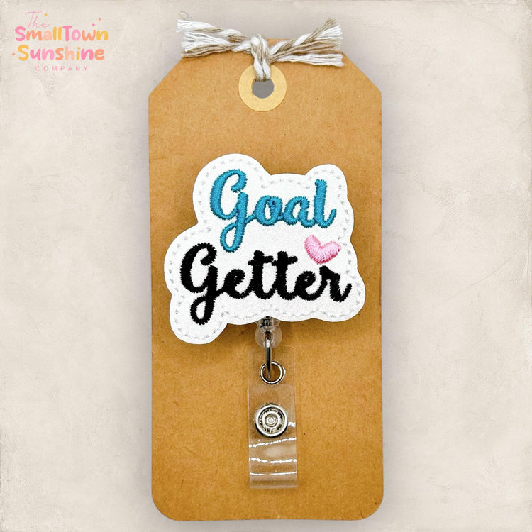 Goal Getter Retractable Badge Reel: ID Holder, Name Tag, Swappable Topper, Coworker Gift, Lanyard, MRI Safe, Heavy Duty Options | GLITTER