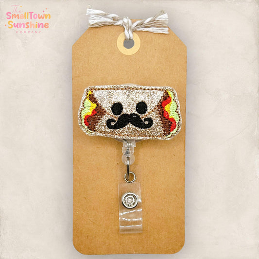 Burrito Retractable Badge Reel: Cinco de Mayo ID Holder, Name Tag, Swappable Topper, Coworker Gift, MRI Safe, Heavy Duty Options | GLITTER