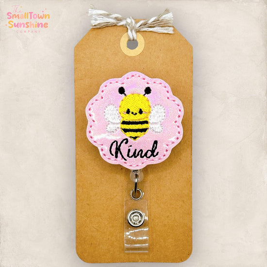Bee Kind Retractable Badge Reel: Affirmation ID Holder, Name Tag, Topper, Coworker Gift, Lanyard, MRI Safe, Heavy Duty Options