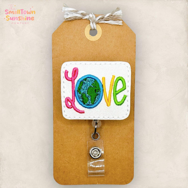 Earth Love Retractable Badge Reel: Earth Day ID Holder, Name Tag, Topper, Coworker Gift, Lanyard, MRI Safe, Heavy Duty Options | GLITTER