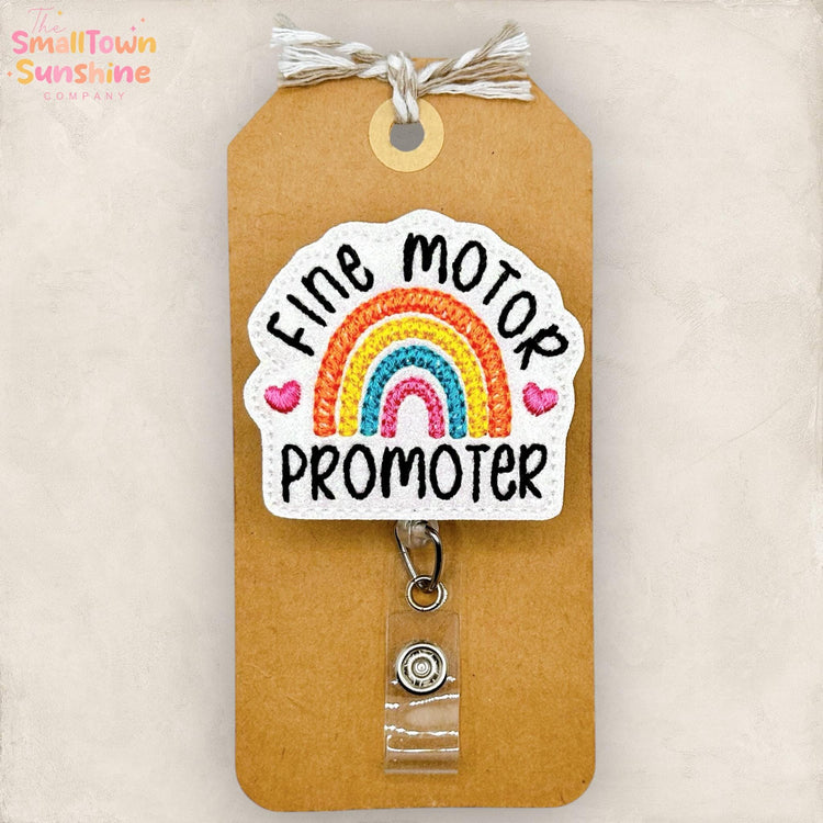 Fine Motor Promoter Retractable Badge Reel: OT Rainbow Id Holder, Name Tag, Topper, Coworker Gift, Lanyard, MRI Safe, Heavy Duty | GLITTER