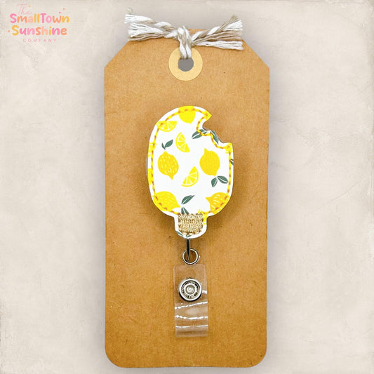 Lemon Popsicle Retractable Badge Reel, Summer ID Holder, Name Tag, Topper, Coworker Gift, Lanyard, MRI Safe, Heavy Duty Options