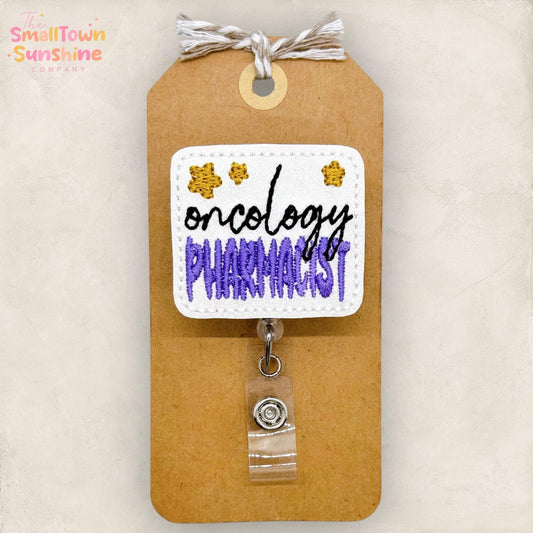 Oncology Pharmacist Retractable Badge Reel: ID Holder, Name Tag, Topper, Coworker Gift, Lanyard, MRI Safe, Heavy Duty Options | GLITTER