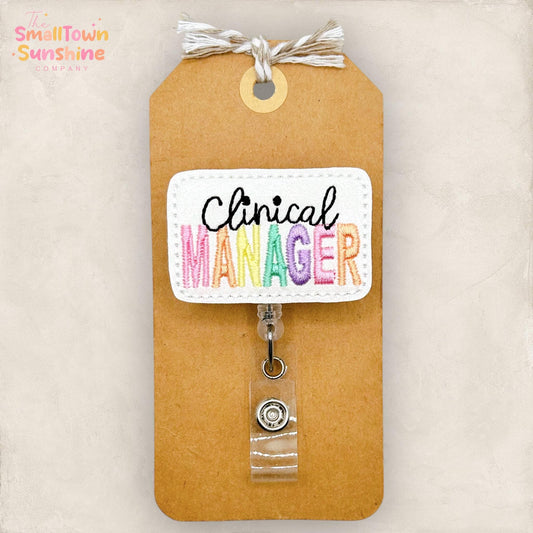 Clinical Manager Retractable Badge Reel: Clinic ID Holder, Name Tag, Topper, Coworker Gift, Lanyard, MRI Safe, Heavy Duty Option | GLITTER