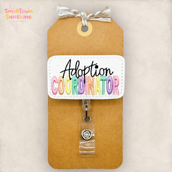 Adoption Coordinator Badge Reel, Adopt Badge Clip, Social Worker Name Tag, Lanyard, Topper, Coworker Gift, Retractable ID Holder | GLITTER