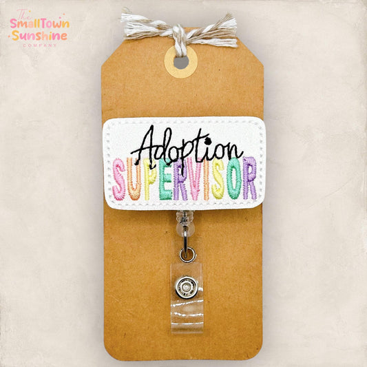 Adoption Coordinator Badge Reel, Adopt Badge Clip, Social Worker Name Tag, Lanyard, Topper, Coworker Gift, Retractable ID Holder | GLITTER