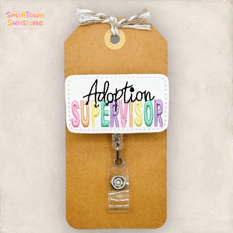 Adoption Coordinator Badge Reel, Adopt Badge Clip, Social Worker Name Tag, Lanyard, Topper, Coworker Gift, Retractable ID Holder | GLITTER