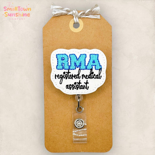 Registered Medical Assistant Retractable Badge Reel: RMA Id Holder, Coworker Gift, Topper, Lanyard, MRI Safe, Heavy Duty Options | GLITTER