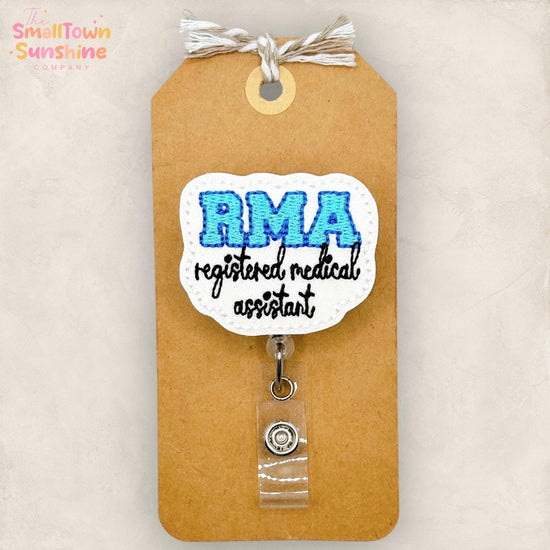Registered Medical Assistant Retractable Badge Reel: RMA Id Holder, Coworker Gift, Topper, Lanyard, MRI Safe, Heavy Duty Options | GLITTER