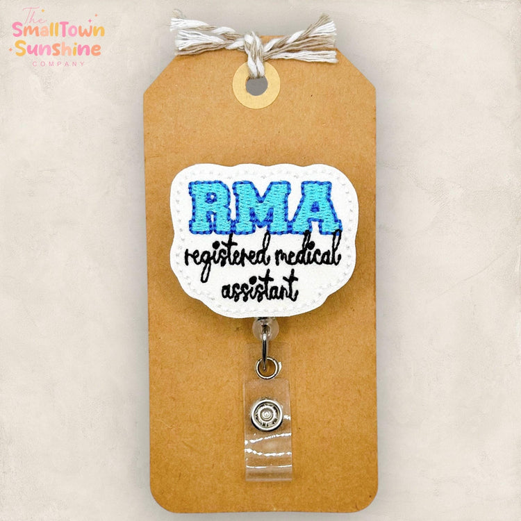 Registered Medical Assistant Retractable Badge Reel: RMA Id Holder, Coworker Gift, Topper, Lanyard, MRI Safe, Heavy Duty Options | GLITTER