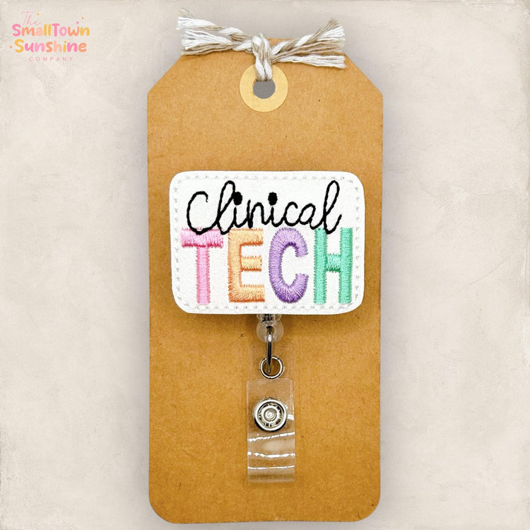 Clinical Tech Retractable Badge Reel: Healthcare Assistant ID Holder, Coworker Gift, Topper, Lanyard, MRI Safe, Heavy Duty Options | GLITTER