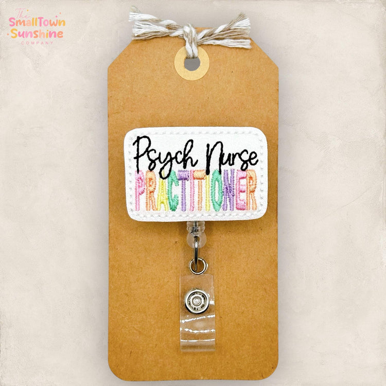 Psych Nurse Practitioner Retractable Badge Reel: ID Holder, Name Tag, Topper, Coworker Gift, Lanyard, MRI Safe, Heavy Duty Options | GLITTER