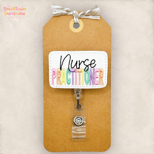 Nurse Practitioner Retractable Badge Reel: NP Id Holder, Name Tag, Topper, Coworker Gift, Lanyard, MRI Safe, Heavy Duty Options | GLITTER
