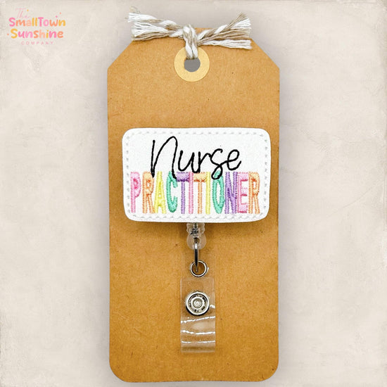 Nurse Practitioner Retractable Badge Reel: NP Id Holder, Name Tag, Topper, Coworker Gift, Lanyard, MRI Safe, Heavy Duty Options | GLITTER