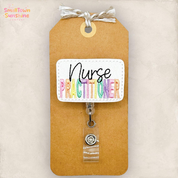 Nurse Practitioner Retractable Badge Reel: NP Id Holder, Name Tag, Topper, Coworker Gift, Lanyard, MRI Safe, Heavy Duty Options | GLITTER
