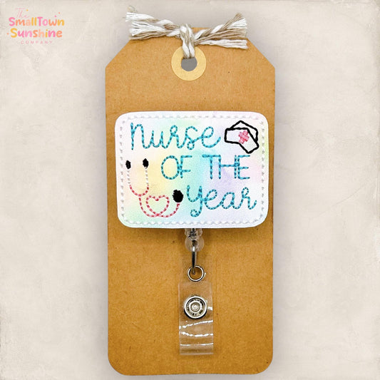 Nurse of the Year Retractable Badge Reel: RN ID Holder, Name Tag, Swappable Topper, Coworker Gift, Lanyard, MRI Safe, Heavy Duty Options
