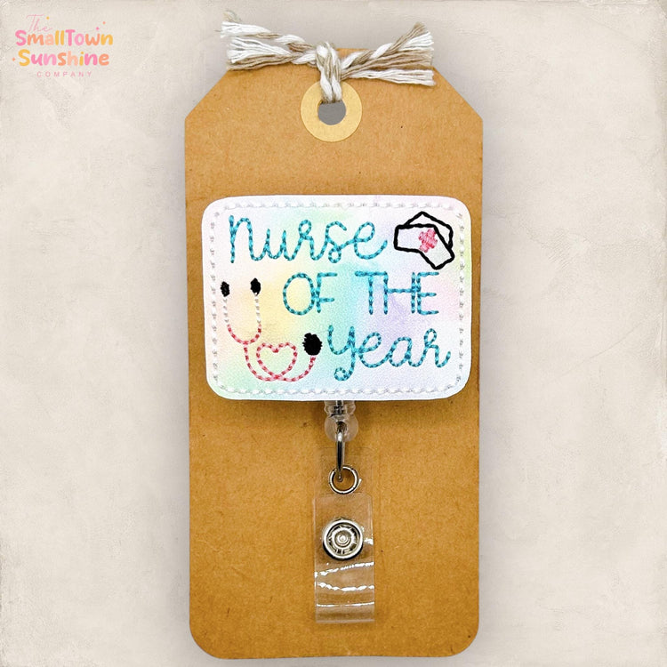 Nurse of the Year Retractable Badge Reel: RN ID Holder, Name Tag, Swappable Topper, Coworker Gift, Lanyard, MRI Safe, Heavy Duty Options