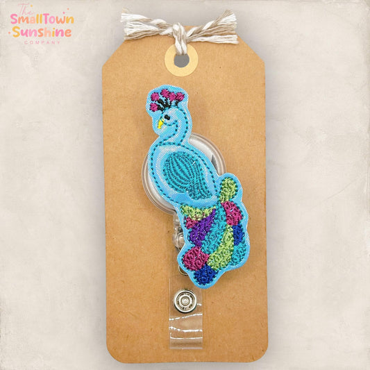 Peacock Retractable Badge Reel: Fancy Bird ID Holder, Name Tag, Swappable Topper, Coworker Gift, Lanyard, MRI Safe, Heavy Duty Options