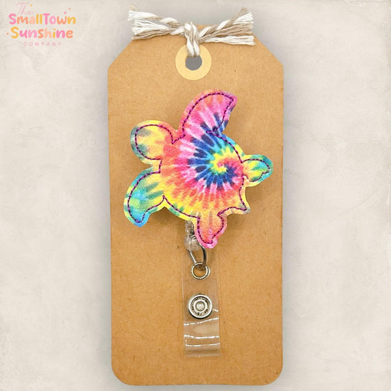 Tie Dye Sea Turtle Retractable Badge Reel: Summer ID Holder, Name Tag, Swappable Topper, Coworker Gift, Lanyard, MRI Safe, Heavy Duty Option