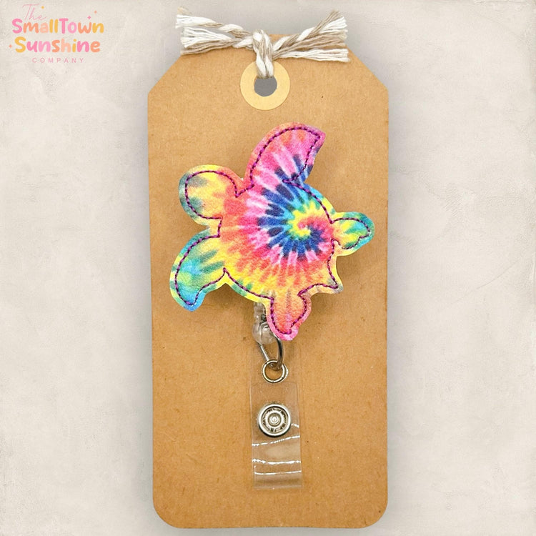 Tie Dye Sea Turtle Retractable Badge Reel: Summer ID Holder, Name Tag, Swappable Topper, Coworker Gift, Lanyard, MRI Safe, Heavy Duty Option