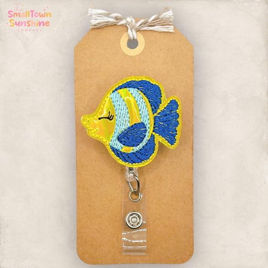 Tropical Fish Retractable Badge Reel: Summer ID Holder, Name Tag, Swappable Topper, Coworker Gift, Lanyard, MRI Safe, Heavy Duty Options