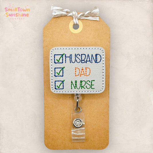 Husband Dad Nurse Retractable Badge Reel: ID Holder, Name Tag, Swappable Topper, Coworker Gift, Lanyard, MRI Safe, Heavy Duty Options