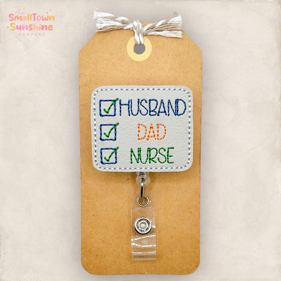 Husband Dad Nurse Retractable Badge Reel: ID Holder, Name Tag, Swappable Topper, Coworker Gift, Lanyard, MRI Safe, Heavy Duty Options