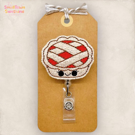 Cherry Pie Retractable Badge Reel: Dessert ID Holder, Name Tag, Swappable Topper, Coworker Gift, Lanyard, MRI Safe, Heavy Duty Options