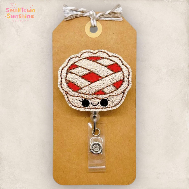 Cherry Pie Retractable Badge Reel: Dessert ID Holder, Name Tag, Swappable Topper, Coworker Gift, Lanyard, MRI Safe, Heavy Duty Options
