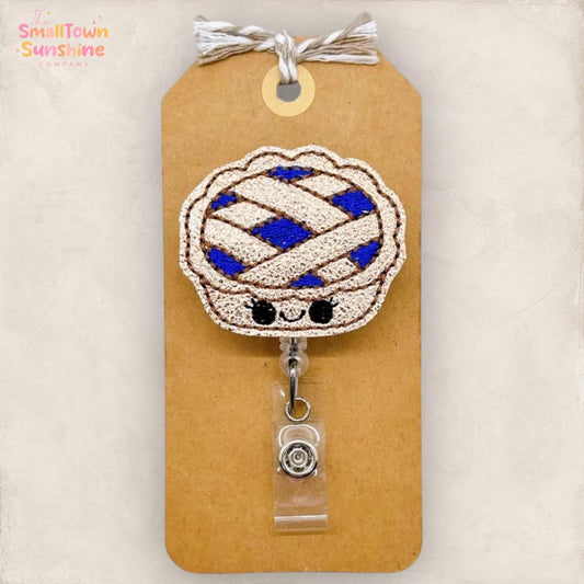 Blueberry Pie Retractable Badge Reel: Dessert ID Holder, Name Tag, Swappable Topper, Coworker Gift, Lanyard, MRI Safe, Heavy Duty Options