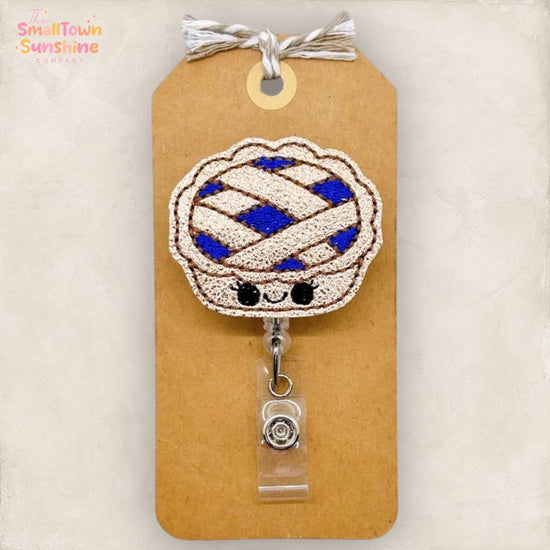 Blueberry Pie Retractable Badge Reel: Dessert ID Holder, Name Tag, Swappable Topper, Coworker Gift, Lanyard, MRI Safe, Heavy Duty Options