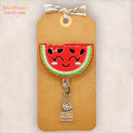 Cute Watermelon Retractable Badge Reel: Fruit ID Holder, Name Tag, Swappable Topper, Coworker Gift, Lanyard, MRI Safe, Heavy Duty Options