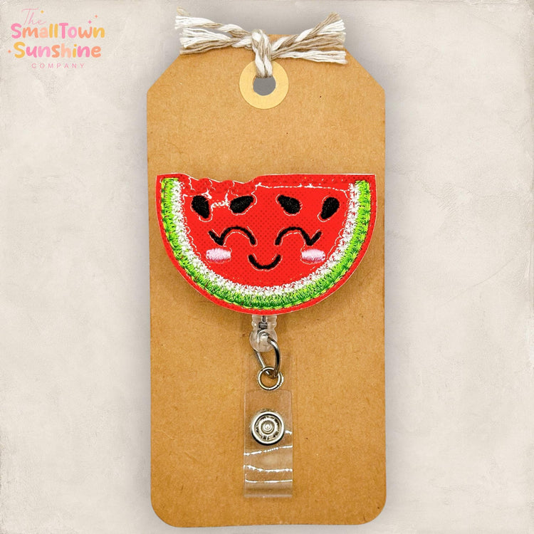 Cute Watermelon Retractable Badge Reel: Fruit ID Holder, Name Tag, Swappable Topper, Coworker Gift, Lanyard, MRI Safe, Heavy Duty Options