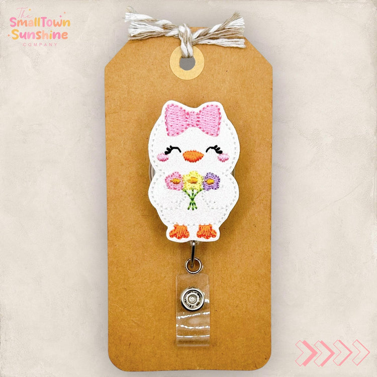 Spring Bird with Flowers Retractable Badge Reel: ID Holder, Name Tag, Topper, Coworker Gift, Lanyard, MRI Safe, Heavy Duty Options | GLITTER
